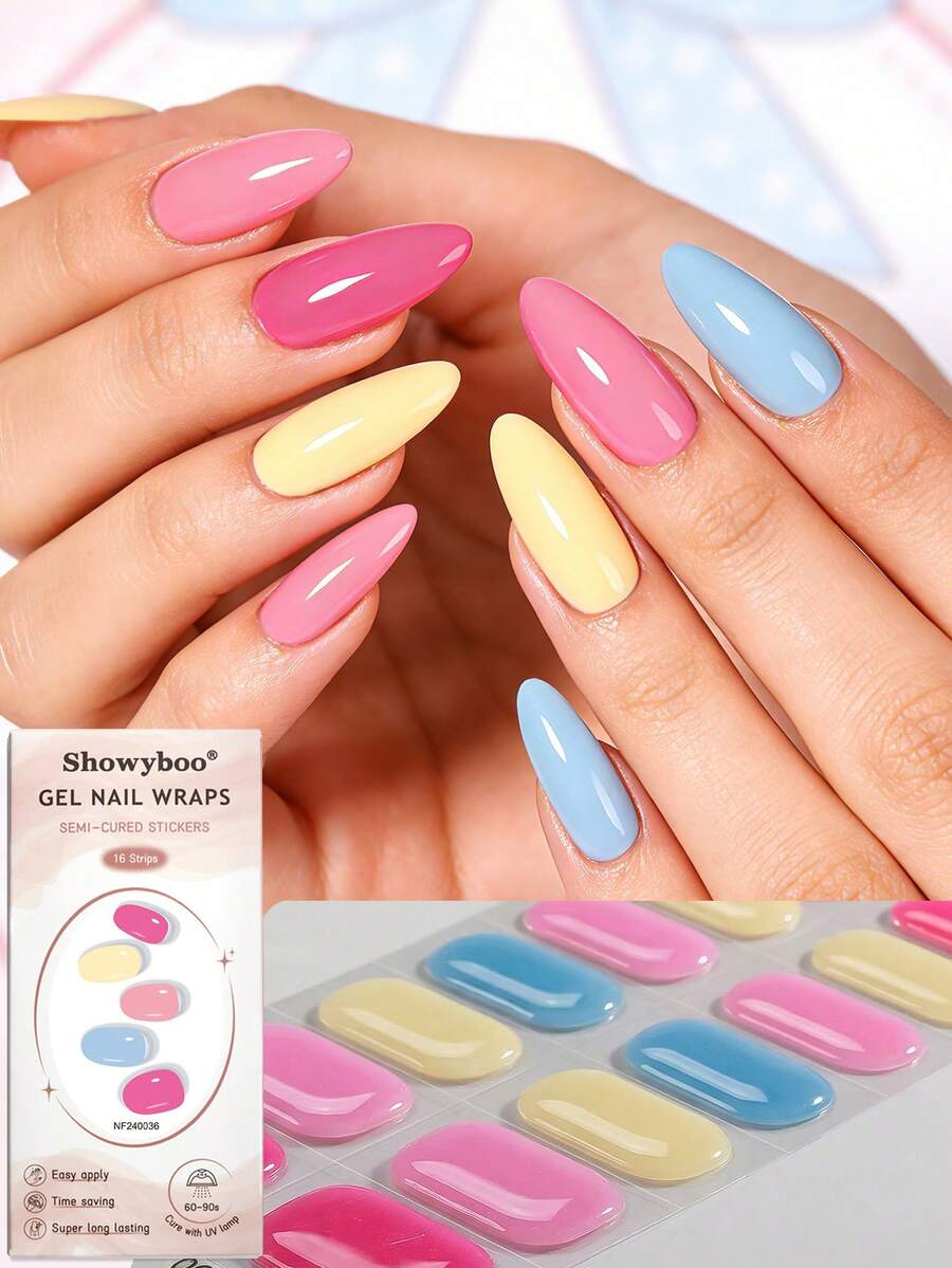 Sweet And Lively Dopamine-Style Gradient Polka Dot Semi-Cured Gel Nail Wraps, 16 Pieces, Designed With Macaron Candy Color Gradients, Long-Lasting Durability, Perfectly Suitable For Daily Commutes, Weekend Gatherings, Travels With Versatile Matching Styles, Effortlessly Create Vibrant Nail Looks, An Ideal Gift For Girls