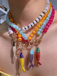 1 chiếc vòng cổ mặt dây chuyền hình cá nhiệt đới Dopamine nhiều màu sắc phong cách Bohemian, vòng cổ hạt cườm họa tiết đại dương mùa hè, phù hợp cho nữ giới đeo hàng ngày và đi nghỉ mát (màu hạt cườm ngẫu nhiên) - Nhiều màu - Xem 11