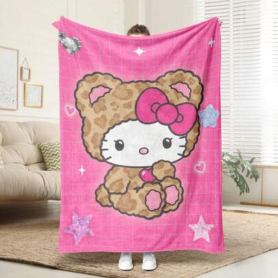 SANRIO 1件舒适千禧女孩风格Hello Kitty图案法兰绒毯，柔软涤纶针织设计，用途广泛，可机洗，是居家、旅行、户外、四季皆宜的理想礼物——舒适的毯子，可用于沙发、床、办公室、汽车等。