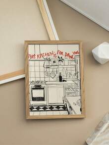 1 pezzo Quadro decorativo in stile minimalista con scena di cucina in bianco e nero con slogan divertente in rosso, adatto per decorazione di ristoranti e cucine, senza cornice - Stile astratto A - Visualizzare 2