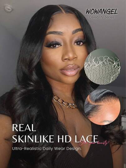 WOWANGEL 亮黑色水波纹高清蕾丝前假发，真人发丝，13x6蕾丝前假发，200%密度，18-22英寸，13x6高清蕾丝前真人发假发，适合亮黑色头发，带婴儿绒毛 - 耐用持久，轻盈帽型，全天舒适，掉发极少，适合日常佩戴