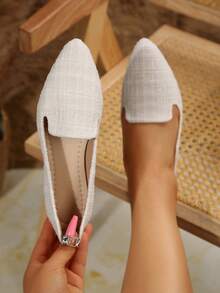 Wide Fit Women's Pointed Toe Low Heel Shoes, New Spring/Summer Fashion Elegant Slip-On Casual Loafers, Comfortable Lightweight Office Commute Shoes, Size 36-43, White & Beige - White Mig - View 4