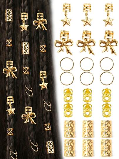 36pcs/Set Star & Bow Hair Scrunchies Assorted Styles, Suitable For Braided Hairstyles, Adjustable Hair Bands For All Seasons