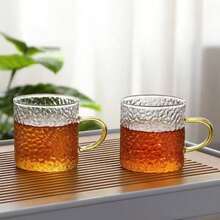 6/2/1pc Gold Handle Glass Espresso Cup - 120ML Capacity/Hammered Texture, Mini Tea Cup And Coffee Cup, Suitable For Home And Restaurant Use, Holiday Gift For Friends And Family - Multicolor - View 3
