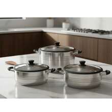 Pudding Molds With Black Silicone Handles / 6-Piece Stainless Steel Cookware Set, High Quality And Durable, Compatible With Any Heat Source Including Induction. - View 6