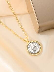 1pc Unisex Vintage Religious Rotating Virgin Mary Medal Necklace, Carefully Crafted From 14K Gold-Plated Copper, Rotating Medal Design, Paired With 50cm Chain, Fashionable And Versatile, Perfect For Catholic First Communion And Baptism Gifts, Showcasing Faith And Quality In Daily Life, Worship And Festivals - Yellow Gold - View 4