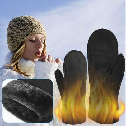 Thickening Mittens Soft Warm Leather Gloves Winter Anti-Freeze Gloves For Women