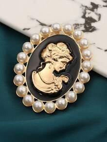 1pc Vintage European And American Style Pearl & Rhinestone Cameo Brooch, Suitable For Suits And Dresses, Holiday Gift Accessory - Beauty Head - View 8
