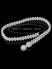 1 chiếc dây đeo eo nữ màu bạc trắng đính đá và ngọc trai, phụ kiện thời trang thanh lịch đa năng cho váy áo quý cô, quà tặng Ngày của Mẹ. - Bạc - Xem 7