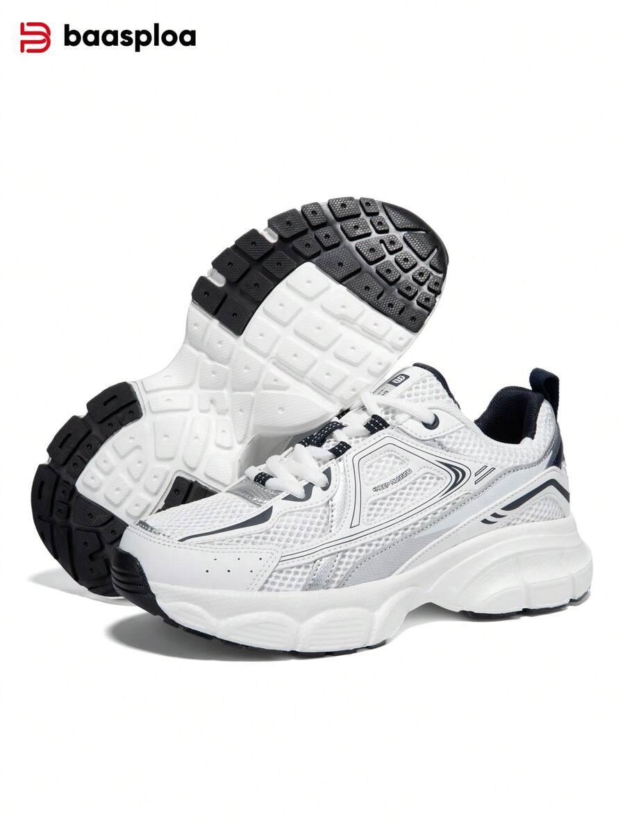 baasploa New Arrival Women's Thick Sole Sports Shoes Mesh Running Shoes Thick-Soled Height-Increasing Sports Shoes Lightweight Casual Shoes Vintage Shoes Shock-Absorbing Anti-Slip Wear-Resistant Soft-Soled Walking Shoes Women's Shoes Fashionable And Versatile Running Training Shoes,Platform Sneakers,Vintage Patchwork‌(Roomy Fit Sneakers - Size Down For Narrow Feet) - 白色 - 查看 1