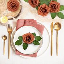 30/300pcs Artificial Rose Stems, Suitable For DIY Wedding Bouquets, Center Pieces, Parties, Home Decor, OPP Bag Packaging (Excluding Box), Valentine's Day, Birthday, Graduation Gifts (Including 2 Leaves) - Orange - View 6