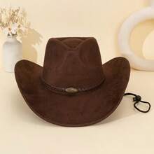 Classic Cowboy Hat For Men Women Brown/Black/Tan Western Style,Soft Suede-Feel , Wide Brim Felt Fedora With Braided Leather Band & Adjustable Chin Strap, UV Protection Vintage Style Sun Hat For Men Women, Rodeo & Outdoor Use - Multicolor - View 11