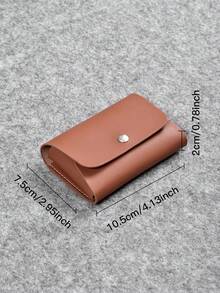 Retro Brown Solid Color PU Leather Card Holder, Snap Button Closure Large Capacity Multi-Card Slots ID Card Wallet, Commute Portable Business Card Holder, Student Bank/Transit Card Organizer, Mini Coin Purse Gift - Multicolor - View 4