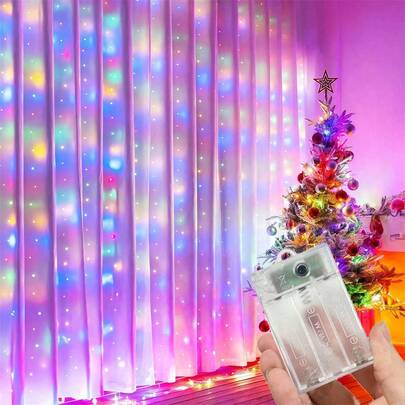 1 Bộ 200 đèn LED 3M*2M/9.8ft*6.5ft, dùng pin để trang trí Giáng sinh, treo tường và rèm cửa - 8 chế độ chiếu sáng, thích hợp cho phòng ngủ, Giáng sinh, Halloween, Ngày lễ tình nhân, đám cưới và tiệc tùng.