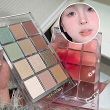 Paleta de sombras de ojos HERORANGE Ripple de 12 colores, tonos suaves gris-rosa de baja saturación, fórmula aterciopelada mate, tonos luminosos con brillo, sombras neutras versátiles para uso diario, looks ahumados de alta gama, paleta todo en uno para el trayecto y las citas - Multicolor - Ver 4