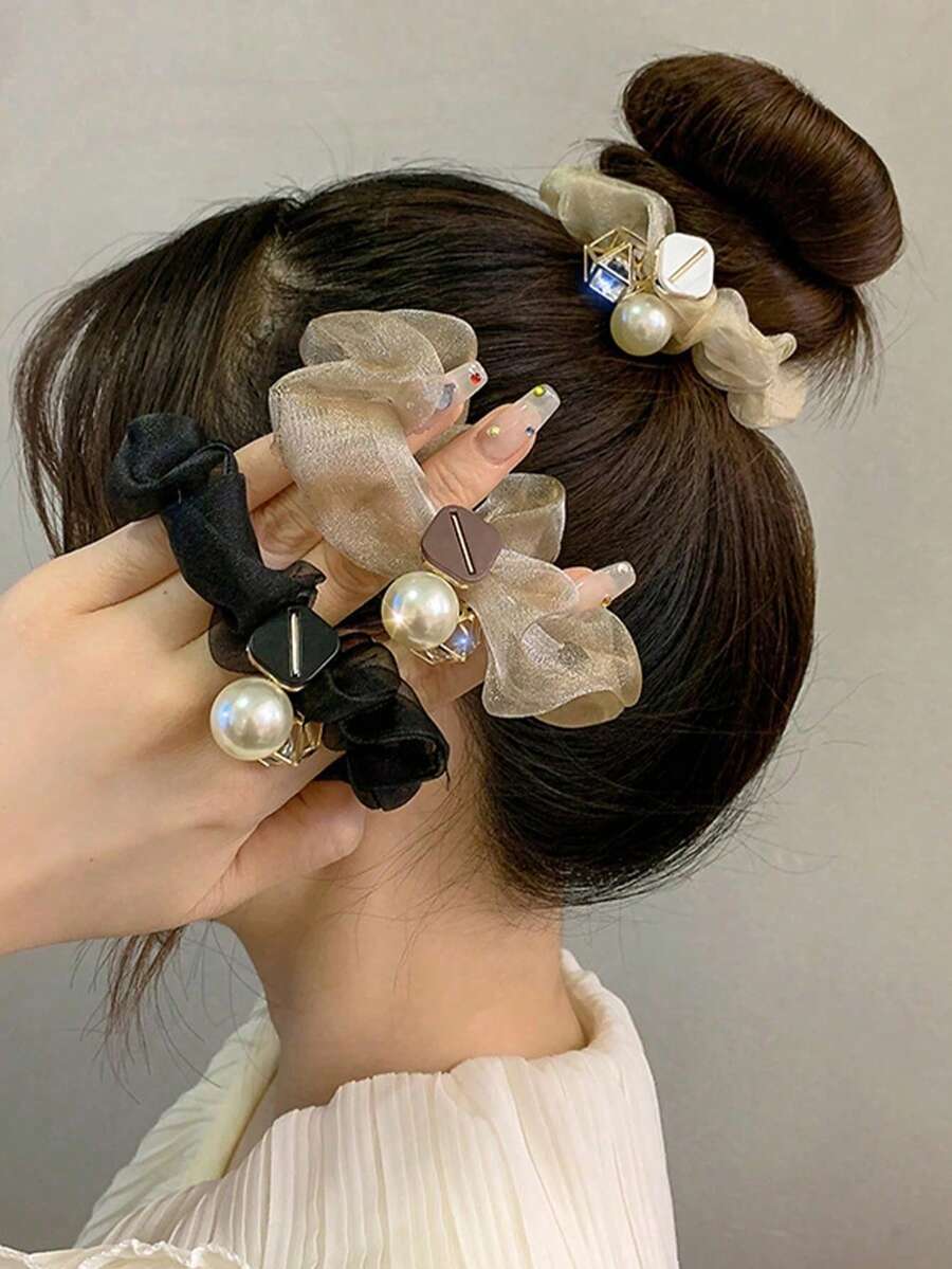 1件钩编镂空花朵图案弹力发带，女士发饰，摄影道具，防晒 - 彩色 - 查看 1