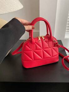 Women's Handbag, Shell Quilted Shoulder Bag - Red - View 5