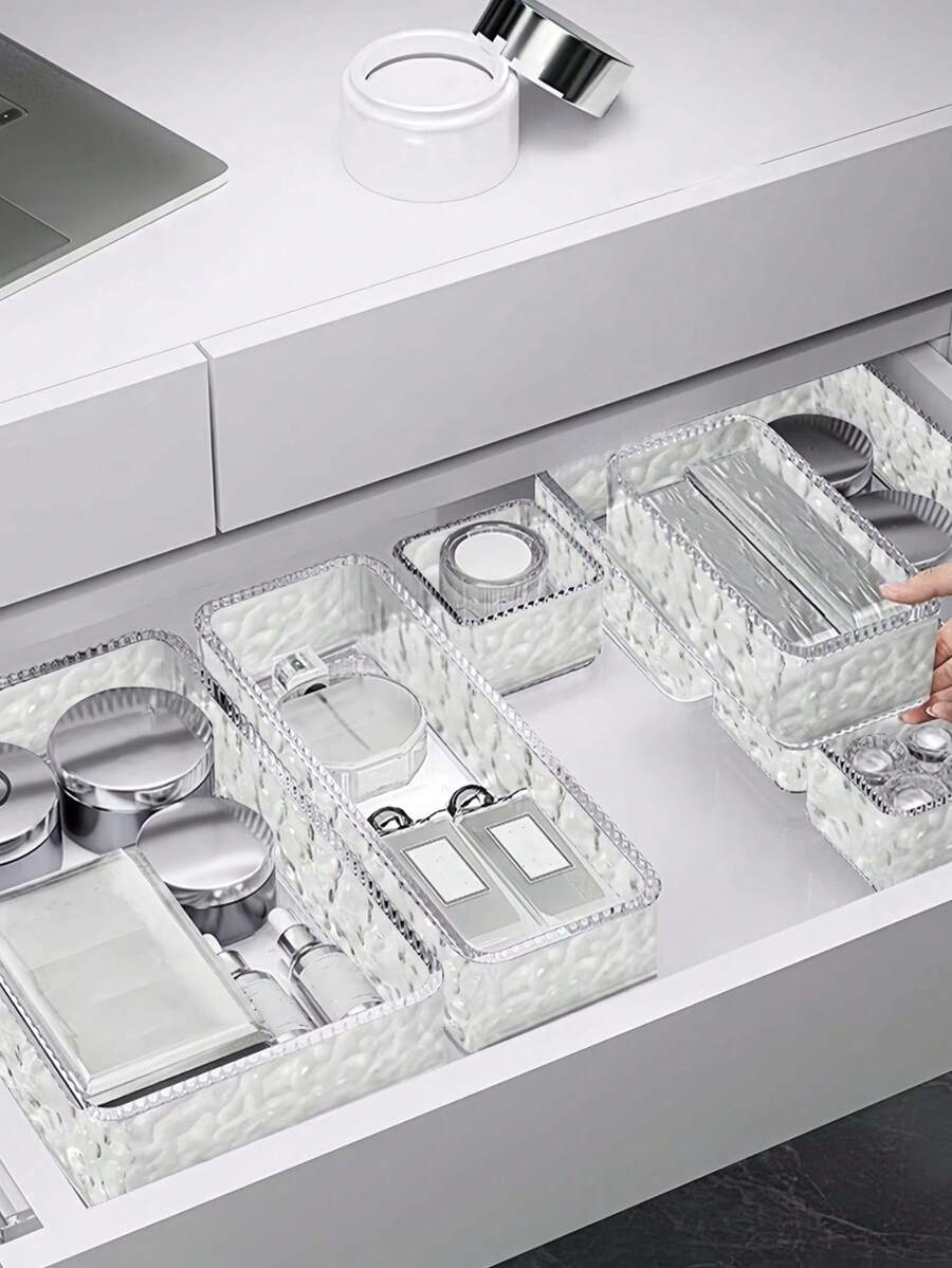 1pc-30pcs/Clear Acrylic Drawer Organizer Bins, Makeup & Vanity Storage Boxes For Cosmetics, Perfume, Skincare, Stationery, Bathroom, Desk & Kitchen Organization - Crystal Pattern Transparent - View 1