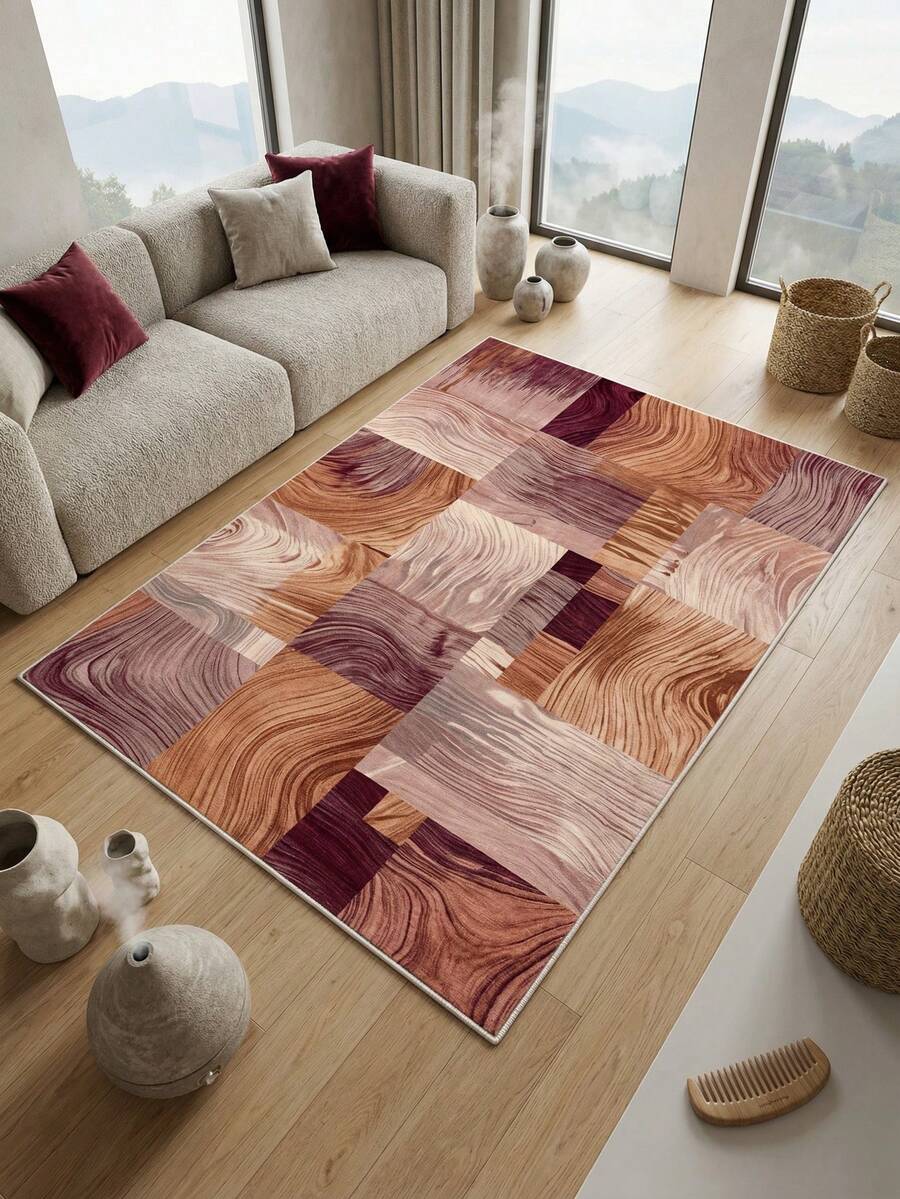 1pc Large Size Orange Color Block Patchwork Pattern Living Room Carpet, Fresh Spring/Summer Design, Soft & Comfortable Texture, Easy Care, Non-Slip Bottom, Suitable For Living Room, Bedroom, Kitchen, Dining Room, Entryway, Office And Other Home Decor - Burnt Orange - View 1