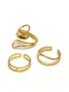 Bộ 2/3/5 chiếc nhẫn thép không gỉ thiết kế hai lớp, mạ vàng 18K, đính đá tự nhiên, quà tặng trang sức cho đeo hàng ngày. - Bộ - Xem 13
