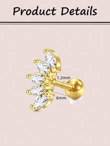 CIZME 1件装 16G 耳骨穿刺饰品 吊坠 CZ 心形星形耳钉 女士医用钢镀14K金耳骨耳环套装 耳屏耳骨耳廓平底耳钉 日常假日海滩度假礼物 魅力音乐节海边万圣节圣诞节母亲节情人节科切拉音乐节夏季假期 - 金色 - 查看 3