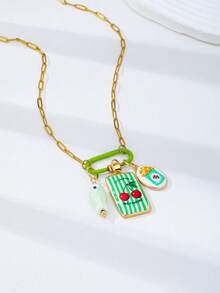 1pc 18K Gold Stainless Steel Chain Necklace With Colorful Clasp, Summer Theme Pendant Necklace Set, Bohemian Style Jewelry - Multicolor - View 13