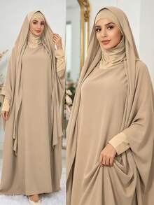 1 pieza Abaya con capucha de jersey, suelta y cómoda, conveniente para el uso diario y la oración de las mujeres, Khimar largo, adecuado para todas las estaciones - Multicolor - Ver 4