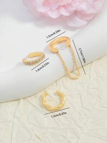 3pcs Fashionable Versatile Rhinestone Inlaid C-Shape Ear Cuff Earrings For Women Without Piercing - Gold - View 5
