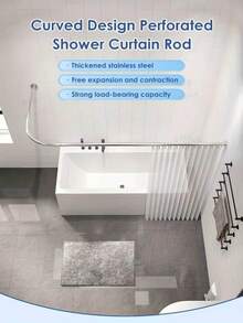 L-Shaped/Curved Curtain Rod, Stainless Steel, Reinforced, Thickened, No Drilling Required, Won't Damage Walls, Indoor Decor, Easy Installation, Suitable For Multiple Scenarios, Stable, Non-Slip, Adjustable, High Load-Bearing Capacity - LLg-4 - View 5