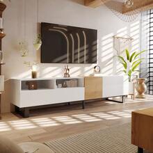 Modern TV Unit, White And Wood Look, 180 X 50 X 38 Cm, Minimalist Design. - White - View 3