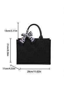 1 chiếc (11in*7.9in*3.9in) Túi xách nữ thời trang, dung tích lớn, hình vuông, nhẹ, trang trí khăn quàng cổ thanh lịch, chất liệu chống trầy xước và mài mòn, phù hợp cho mua sắm, hẹn hò, tụ họp, đi làm, họa tiết chữ cái, túi tote nữ màu xám và hồng tối giản thanh lịch. - màu đen - Xem 6
