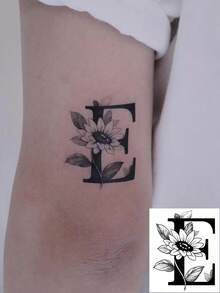 1pc Nature-Inspired Vine & Letter Temporary Tattoo, Niche Elegant Artistic One-Time Tattoo Sticker,Sketch Style - Black - View 4
