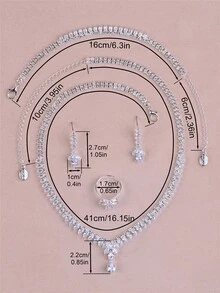 CORUIXI 1件裝女款V型鋯石項鍊套組，4件時尚銀色水滴流蘇飾品，適合婚禮、派對、舞會，適合作禮物 - 銀色 - 查看 13