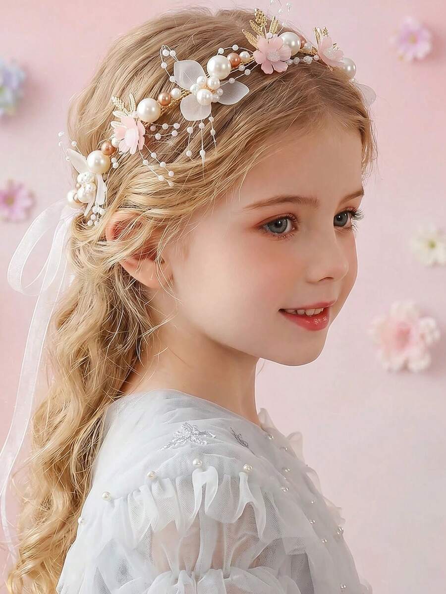 Diadema con corona de flores para niñas, accesorios para el cabello de estilo princesa hada para fiestas de cumpleaños, actuaciones, eventos - Multicolor - Ver 1