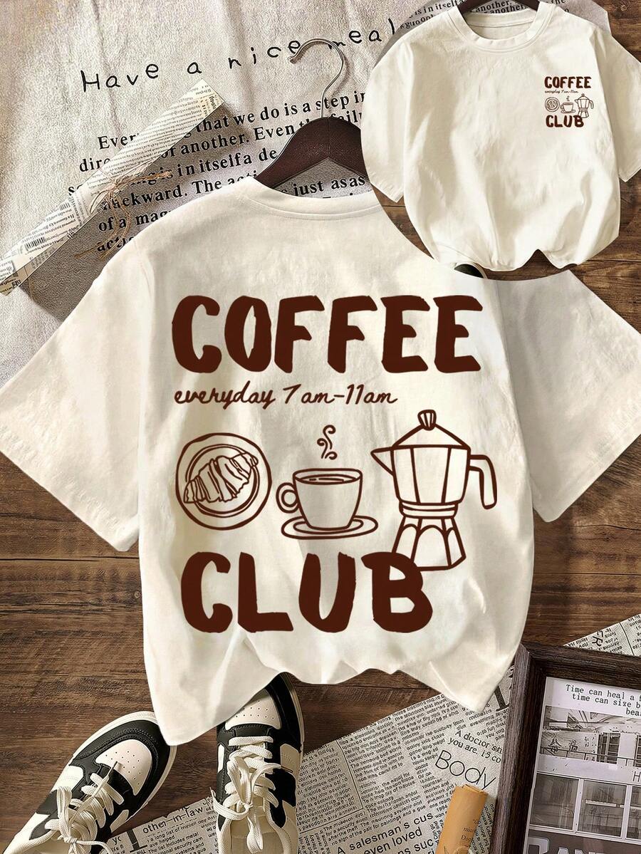 Áo thun in hình Coffee Club, Áo hè cho nữ, Trang phục đi nghỉ mát cho nữ, Áo thun nữ, Trang phục mùa hè, Áo thun in hình, Trang phục mùa hè cho nữ, Trang phục đi biển thường ngày cho nữ - mai nhẹ - Xem 1