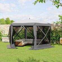 13x13 FT Hexagon Pop Up Outdoor Gazebo Tent, 6-Sided Outdoor Canopy With Mesh Panels & Removable Privacy Walls, Easy Setup For Camping, Backyard, Picnic - B - View 2