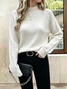 Mohair (Angora) Blouse, Women's Long-Sleeved Blouse, Thick, Printed, Plain, Suitable For Holidays, Vacations, Office, Daily Wear, Autumn, Winter. - trắng - Xem 3