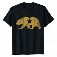 Camiseta estampada, camisetas de algodón con gráficos, tallas grandes, cuello redondo de dibujos animados, manga corta, camiseta gráfica vintage desgastada de los Golden State Bears de California, camiseta negra atemporal de cuello redondo para hombre - esencial y versátil para el estilo diario, Y2K, camiseta oversize para hombre, con camiseta, tops de verano, camiseta adecuada. - Negro - Ver 7