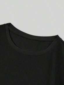 Letter And Portrait Pattern Printing T-Shirt, Short-Sleeved Round Neck Casual Crew Neck Summer Clothing For Women - Black - View 4