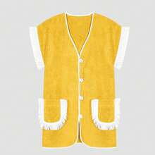 Women's 2 Piece Terry Cloth Loungewear Set, Fringe Trim Button-Down Top  Shorts, Casual Summer Outfit - Màu vàng - Xem 9