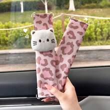 2pcs Cartoon Cat Car Shoulder Pads, Leopard Print Vehicle Shoulder Protector, Neck Guard Car Interior Decor - Leopard - View 4
