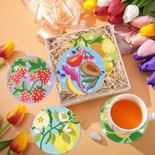 8pcs Fruit Diamond Painting DIY Coaster Set, Round Shiny Diamonds That Don't Fall Off Easily, All-In-One Tool Kit, Creative Handmade Stress Relief, Great Gift For Spring Festival, Christmas, Teacher's Day, Practical Housewarming Gift For Family, Friends And Teachers - Multicolor - View 4