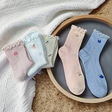 5 đôi tất mùa hè mỏng, họa tiết hoa, viền ren, thoáng khí, tất cổ ngắn - Nhiều màu - Xem 4
