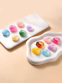 Bộ 6 chiếc nhẫn vuông bằng nhựa dành cho nữ, kiểu dáng ngọt ngào, dễ thương, đa năng và thời trang. - nhẫn - Xem 1