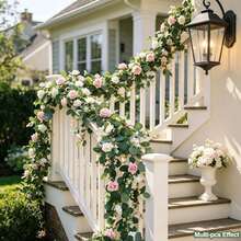 1pc Artificial Rose Flower Eucalyptus Leaves Baby Breath Ivy Vine Fake Silk Floral Greenery Garland Plant Wall Living Room Back To School Wedding Items Birthday Bride Stuff Party Supplies Background Arch Garden Dorm Office Desk Centerpiece Gift - Multicolor - View 4