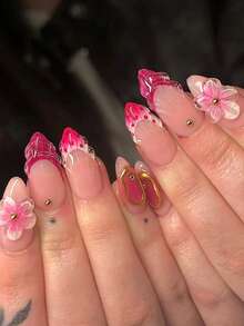 50个粉色3D果冻树脂樱花美甲饰品 冰透明渐变迷你樱花美甲装饰 可爱花卉配件 DIY美甲美甲用品 - 淺粉色 - 查看 3