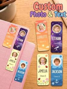 30 piezas/60 piezas/120 piezas Etiquetas personalizadas con foto y texto, Pegatinas personalizadas para botellas de agua, Etiquetas de nombre personalizadas, Etiquetas lindas para guardería, Diseño de foto y texto, Forma rectangular - Modelo 8 - View 3