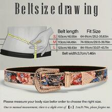 1pc Vintage Western Style Floral Embossed Women's Belt | Black Base Colorful Floral Print Waist Belt, Suitable For Bohemian, Dress, Jeans - B - View 4