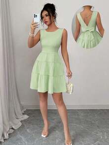 Vestido de verano sencillo de unicolor y de moda para mujeres - Verde - Ver 12