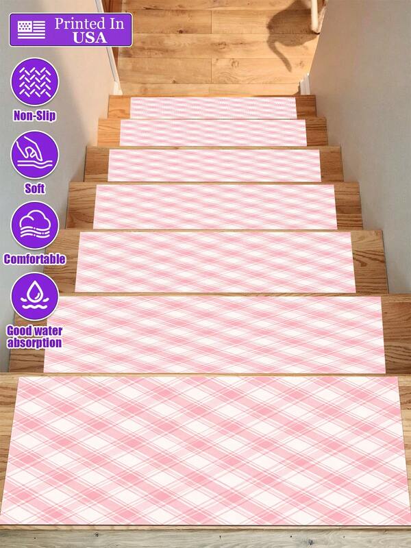 Fashionable Pink Plaid PatternNon-Slip Stair Tread Pads Runner Rugs,Aisle Runners, Suitable For Indoor Stair Safety, Designed For Steps, Featuring Non-Slip, Absorbent, Quiet Walking, Easy To Clean, Suitable For All Seasons,Available In Various Sizes,And Aesthetically  For Various Scenarios.Using 6D Digital Printing Technology Floor Mat, Suitable For Shopping Centers,  Patio ,Restaurants,  Bathrooms, Laundry Room, Stairwell Passage,CafesFor Floor Staircase Decoration.Suitable For Him/Her, Family Members, Boyfriend/Girlfriend, Father/Mother, Lover, Daughter/Son, Grandfather/Grandmother, Teacher, Doctor, Nurse, Friend, Classmate, Pet. Can Be Used As Birthday Gifts, Household , Wedding , Souvenirs, Daily , Anniversary, Valentine's Day, Thanksgiving, Graduation Season, Christmas, Halloween, Mother's Day, Father's Day, Wedding, New Year Gift Decorations Staircase Carpets